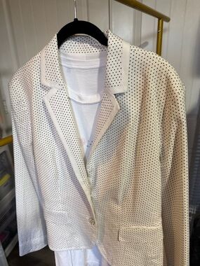 Cream Blazer with Black Micro Dot Pattern